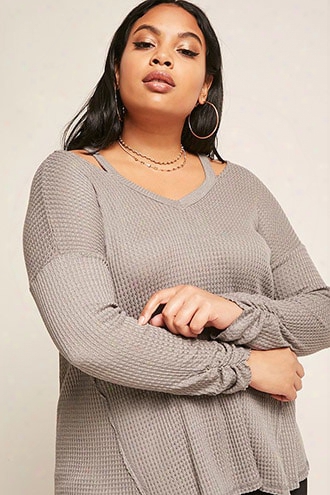 Plus Size Waffle-knit Cutout Top