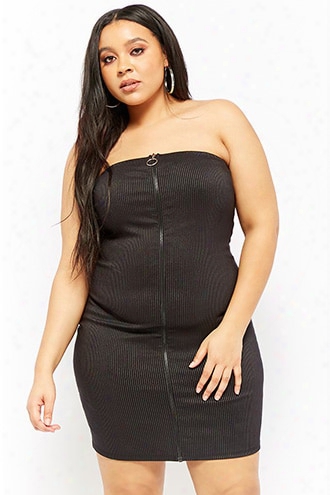 Plus Size Zip-front Strapless Dress