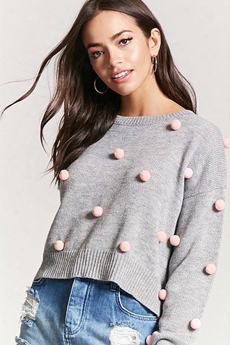 Pom Pom Sweater-knit Top