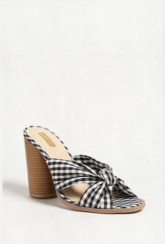 Qupid Gingham Twist-front Mules