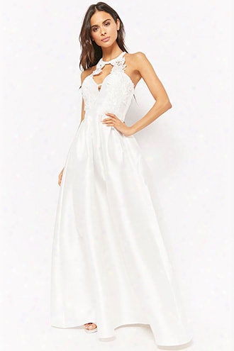 Rhinestone Embroidered Highn-eck Gown