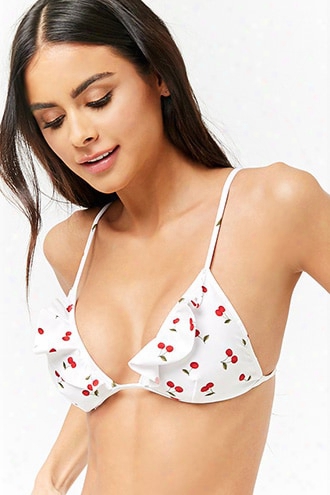 Ruffled Cherry Print Triangle Bikini Top