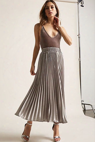 Satin Accordion Pleat Maxi Skirt