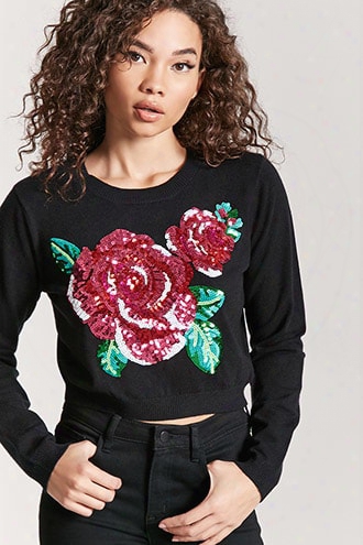 Sequin Floral Sweater