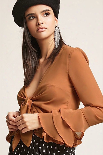 Sheer Chiffon Tie-front Top