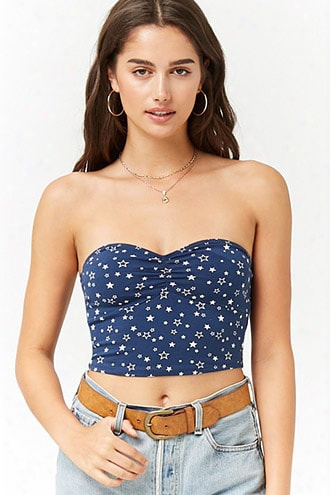 Star Print Ruched Cropped Tube Top