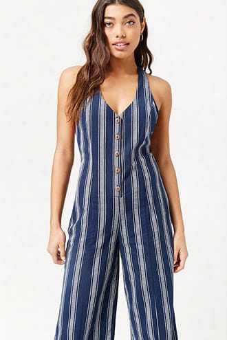 Striped Button-front Jumpsuit