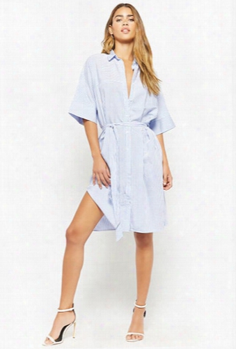 Striped Button-front Mini Shirt Dress