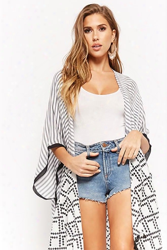 Striped Draped Open-front Kimono