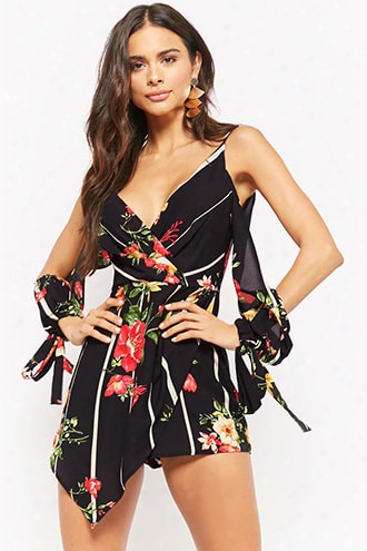 Striped Floral Open-shoulder Romper