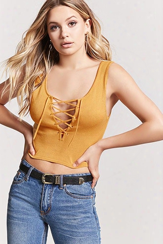 Sweater Knit Lace-up Crop Top