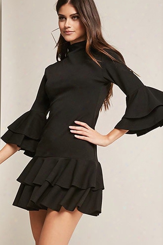 Tiered Bell-sleeve Flounce Dress