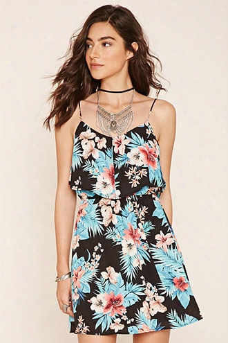 Tropical Print Flounce Dress