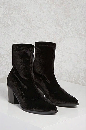 Velvet Chunky Heel Boots