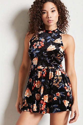 Velvet Floral Cutout Dress