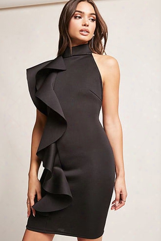 Asymmetrical Ruffle Scuba-knit Dress