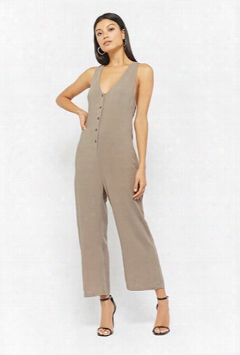 Button-front Racerback Jumpsuit