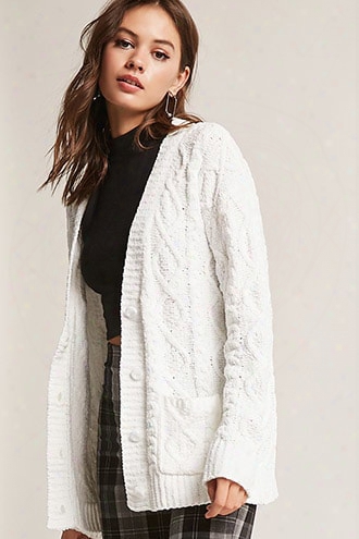 Chenille Cable-knit Cardigan