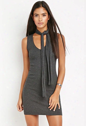 Contemporary Self-tie Collar Ribbed Dress