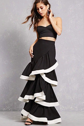 Contrast Flounce Maxi Skirt