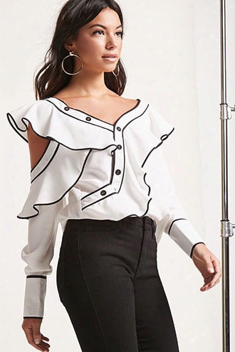 Contrast Piped Ruffle Top