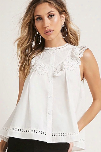 Crochet-trim Poplin Top