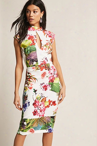 Cutout Floral Print Bodycon Dress