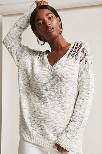 Distressed Marled Knit Sweater