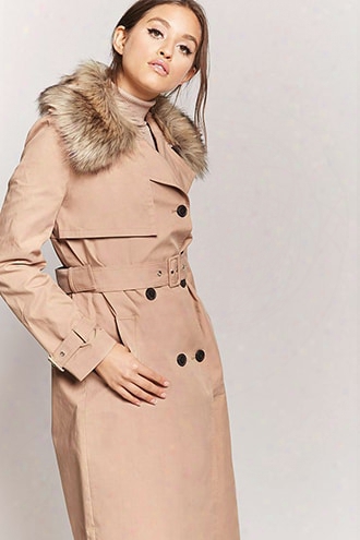 Faux Fur-collar Trench Coat