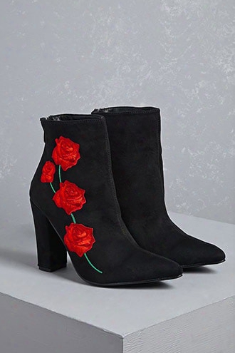 Faux Suede Floral Boots