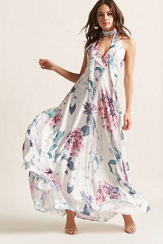 Floral Satin Surplice Maxi Dress