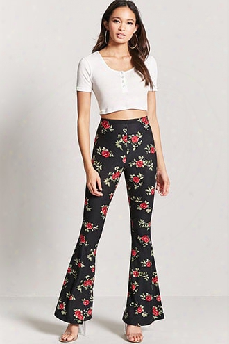 Floral Stretch-knit Flare Pants