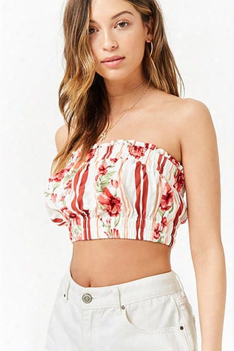 Floral Striped Cropped Tube Top