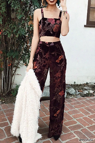 Floral Velvet Crop Cami & Pant Set