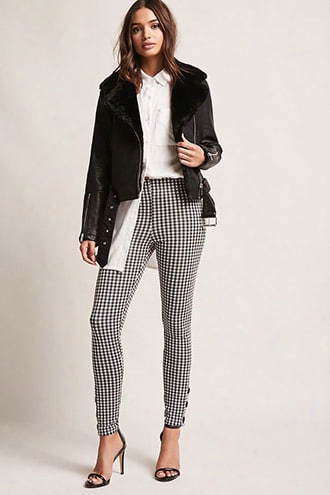 Gingham Button-hem Pants