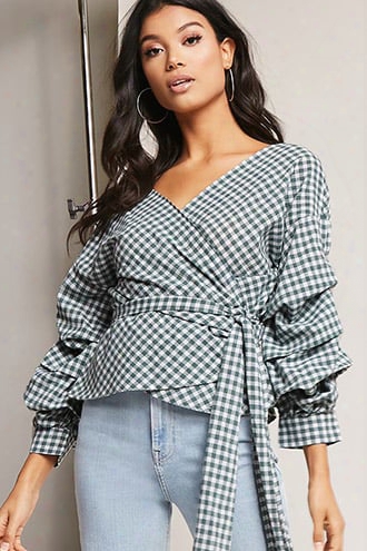 Gingham Surplice Wrap Top