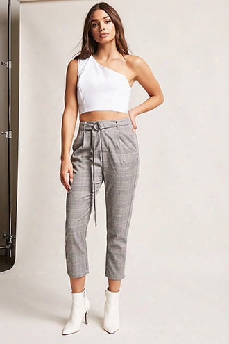 Glen Plaid Belted Capri Pants