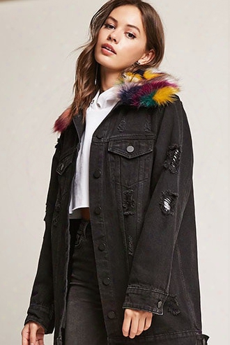 Longline Faux Fur Denim Jacket