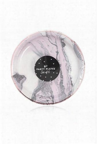 Marble Print Large Paper Plate Set