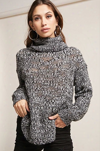 Marled Open Knit Turtleneck Sweater