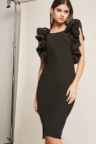 Mesh Ruffle Sheath Dress