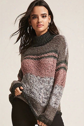 Noisy May Open-knit Colorblock Turtleneck Sweater