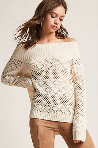 Off-the-shoulder Open-knit Sweater