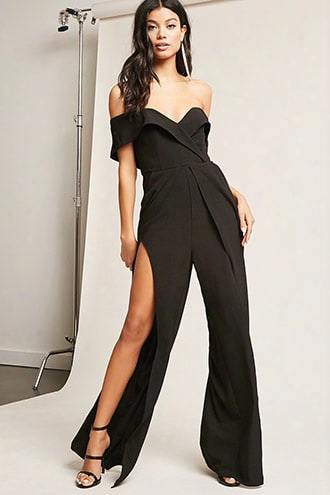 Off-the-shoulder Split-leg Jumpsuit