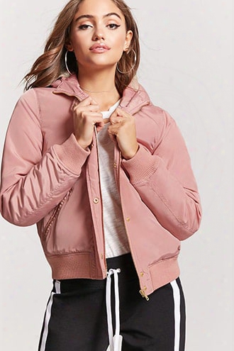 Padded Faux Fur-lined Hooded Bomber Jacket