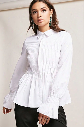 Pintuck Bell-sleeve Shirt