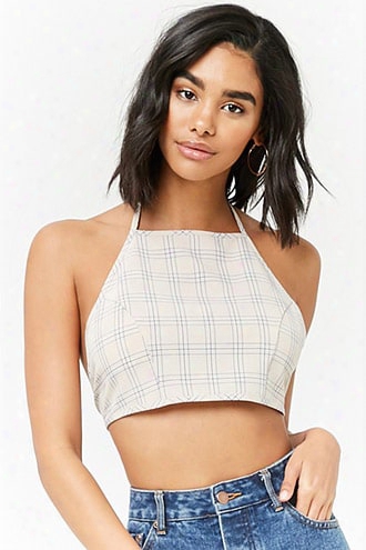 Plaid Halter Neck Crop Top