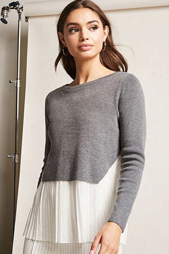 Pleated-hem Combo Sweater