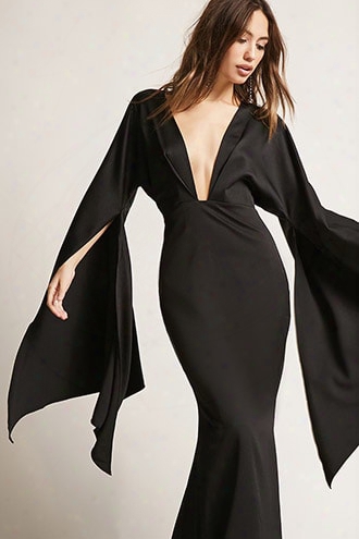 Plunging Cape-sleeve Gown