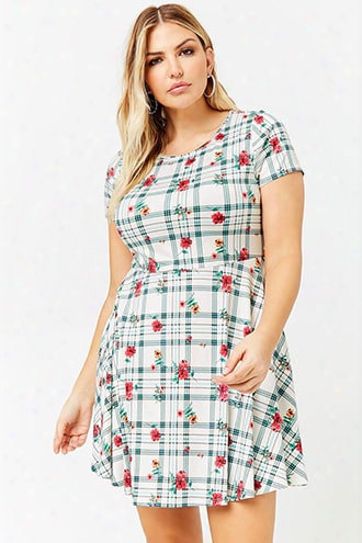 Plus Size Floral & Grid Print Dress